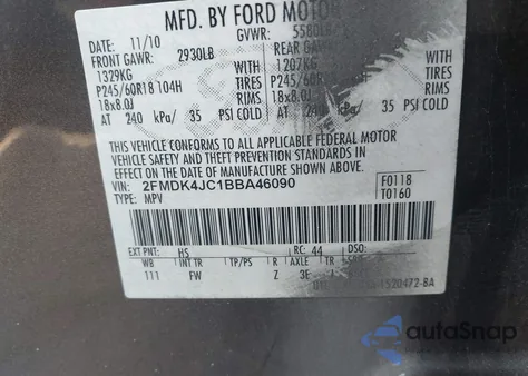 2011 Ford Edge Sel z USA, uszkodzony, nr VIN 2FMDK4JC1BBA46090